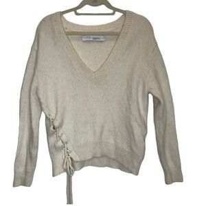 IRO Alpaca Wool Blend V-Neck Cross Tie Sweater White Size Small